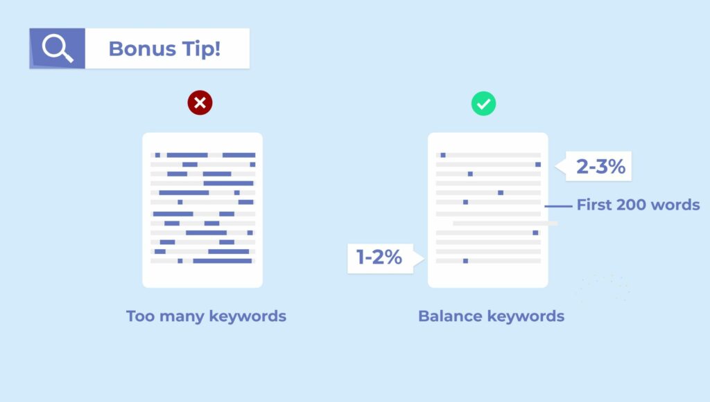 For the first 200 words of your page keep the keyword density at around 2-3%. For the rest of your content the keyword density should be around 1-2%.